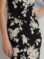 Lauren Ralph Lauren Syporah Floral Jersey Twist Front Midi Black Dress - Image 4 of 5