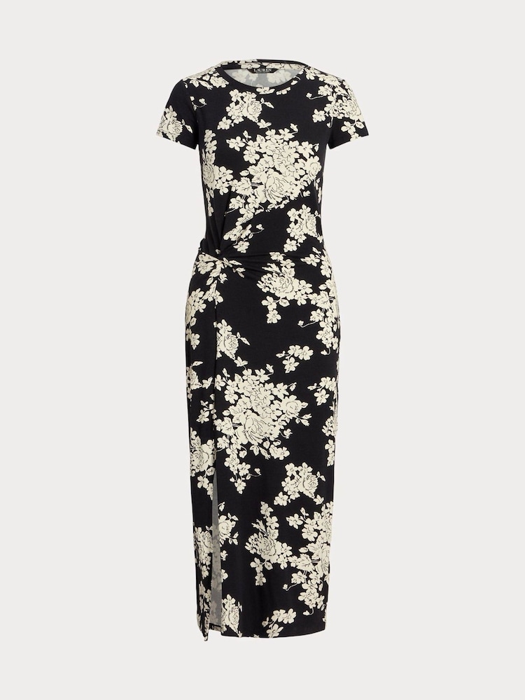 Lauren Ralph Lauren Syporah Floral Jersey Twist Front Midi Black Dress - Image 5 of 5