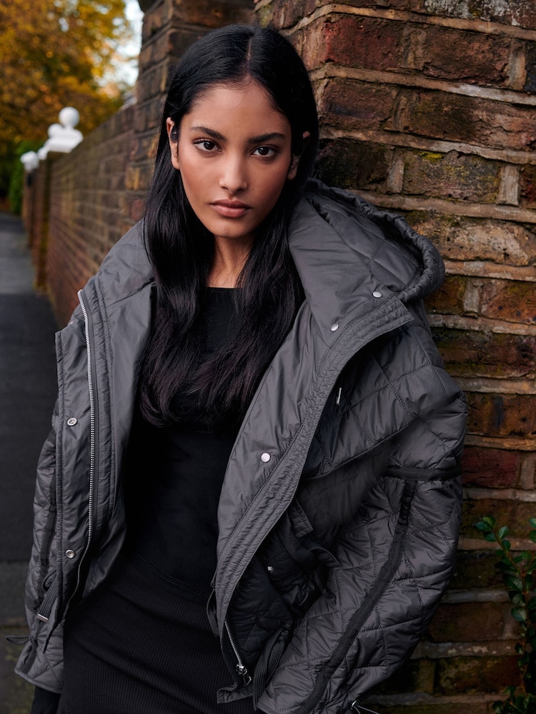 Slate Grey Short Quilted Jacket - Image 1 of 9