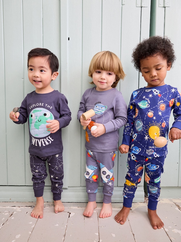 Mornariška/siva prostor - Snuggle 100% bombažna pižama 3 komplet (9mths-8yrs) - Slika 1 iz 10