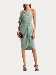 Lauren Ralph Lauren  Green Mariyow Jersey Tie Waist Balloon Sleeve Dress - Image 3 of 8