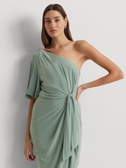 Lauren Ralph Lauren  Green Mariyow Jersey Tie Waist Balloon Sleeve Dress - Image 5 of 8