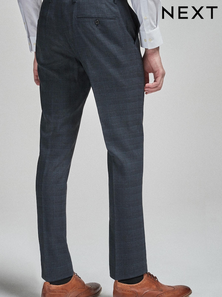 Mornarsko modra karirasta - Slim - Kariraste elegantne hlače - Slika 1 iz 1