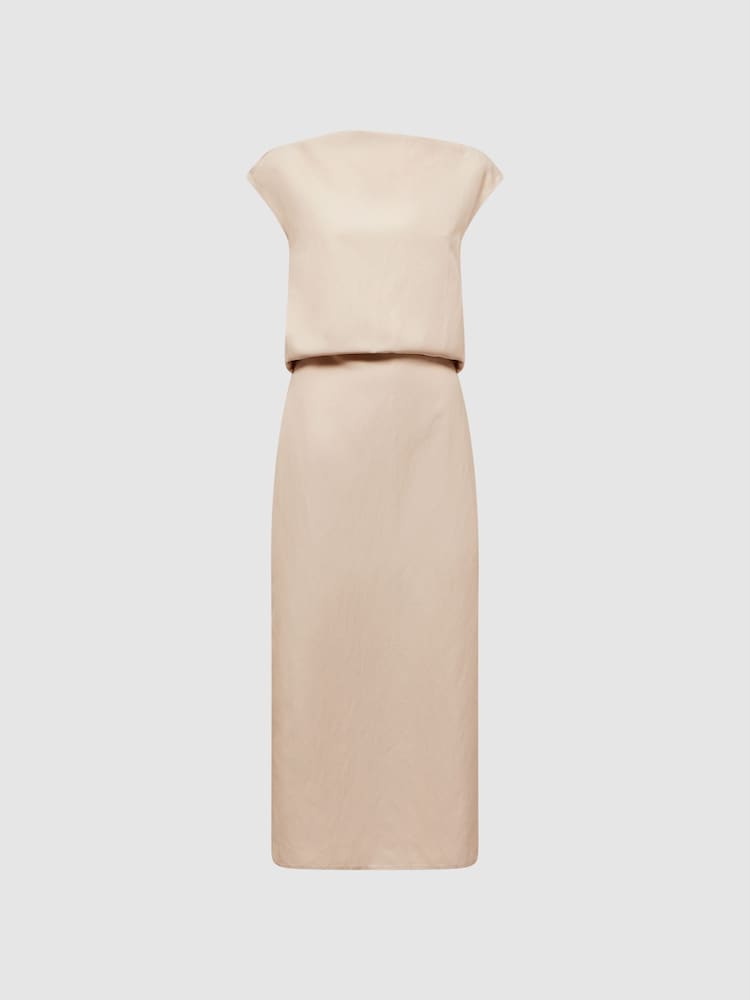 Reiss Nude Paloma Premium Linen Blend Open-Back Midi Dress - Image 2 of 7