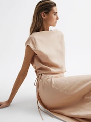 Reiss Nude Paloma Premium Linen Blend Open-Back Midi Dress - Image 3 of 7