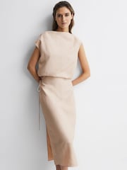 Reiss Nude Paloma Premium Linen Blend Open-Back Midi Dress - Image 4 of 7
