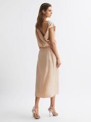 Reiss Nude Paloma Premium Linen Blend Open-Back Midi Dress - Image 5 of 7