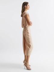 Reiss Nude Paloma Premium Linen Blend Open-Back Midi Dress - Image 6 of 7