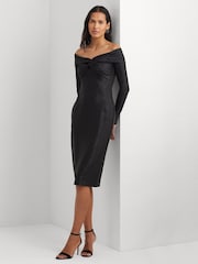 Lauren Ralph Lauren Keneia Metallic Off Shoulder Cocktail Black Dress - Image 1 of 9