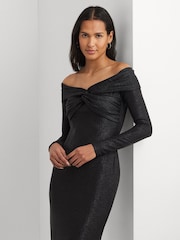 Lauren Ralph Lauren Keneia Metallic Off Shoulder Cocktail Black Dress - Image 3 of 9
