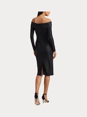 Lauren Ralph Lauren Keneia Metallic Off Shoulder Cocktail Black Dress - Image 4 of 9