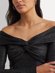 Lauren Ralph Lauren Keneia Metallic Off Shoulder Cocktail Black Dress - Image 5 of 9