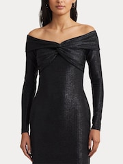 Lauren Ralph Lauren Keneia Metallic Off Shoulder Cocktail Black Dress - Image 7 of 9