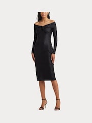 Lauren Ralph Lauren Keneia Metallic Off Shoulder Cocktail Black Dress - Image 8 of 9