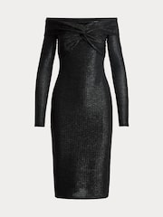 Lauren Ralph Lauren Keneia Metallic Off Shoulder Cocktail Black Dress - Image 9 of 9