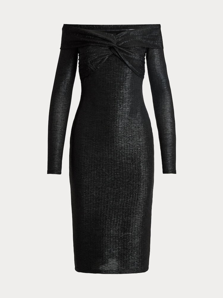 Lauren Ralph Lauren Keneia Metallic Off Shoulder Cocktail Black Dress - Image 9 of 9
