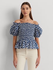 Lauren Ralph Lauren Floral Print Bierbrin Puff Sleeve Off-Shoulder Blouse - Image 1 of 8