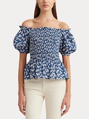 Lauren Ralph Lauren Floral Print Bierbrin Puff Sleeve Off-Shoulder Blouse - Image 6 of 8