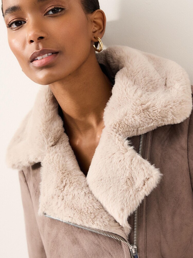 Jacket With Fur Collar Faux Fur Suede Biker Jacket Buy Mink Brown Faux  Suede Biker Jacket With Faux Fur Collar From