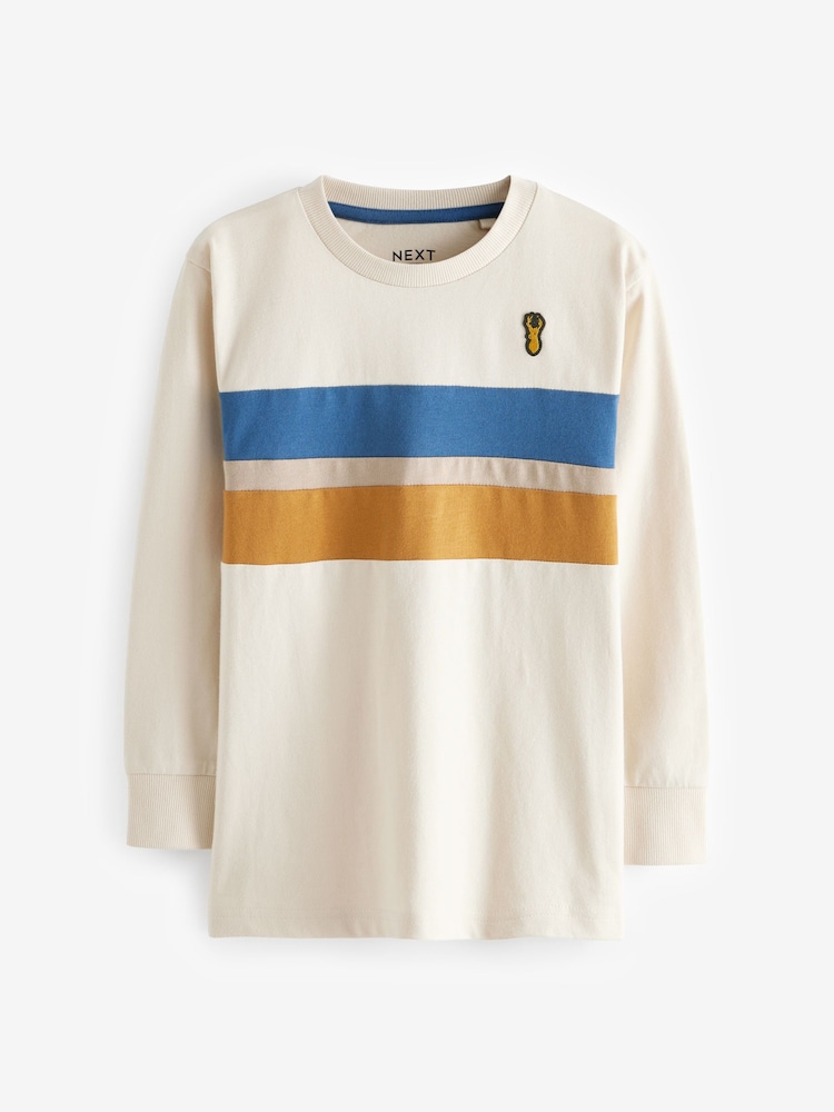Ochre Yellow/Cream 100% Cotton Long Sleeve Colourblock T-Shirts 3 Pack (3-16yrs) - Image 2 of 6 Ochre Yellow/Cream 100% Cotton Long Sleeve Colourblock T-Shirts 3 Pack (3-16yrs) - Image 2 of 6