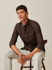 Dark Brown Slim Fit Long Sleeve Oxford Shirt - Image 1 of 8