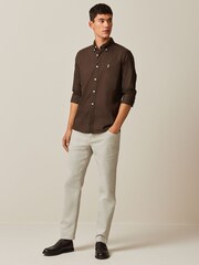 Dark Brown Slim Fit Long Sleeve Oxford Shirt - Image 2 of 8
