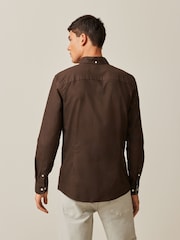 Dark Brown Slim Fit Long Sleeve Oxford Shirt - Image 3 of 8