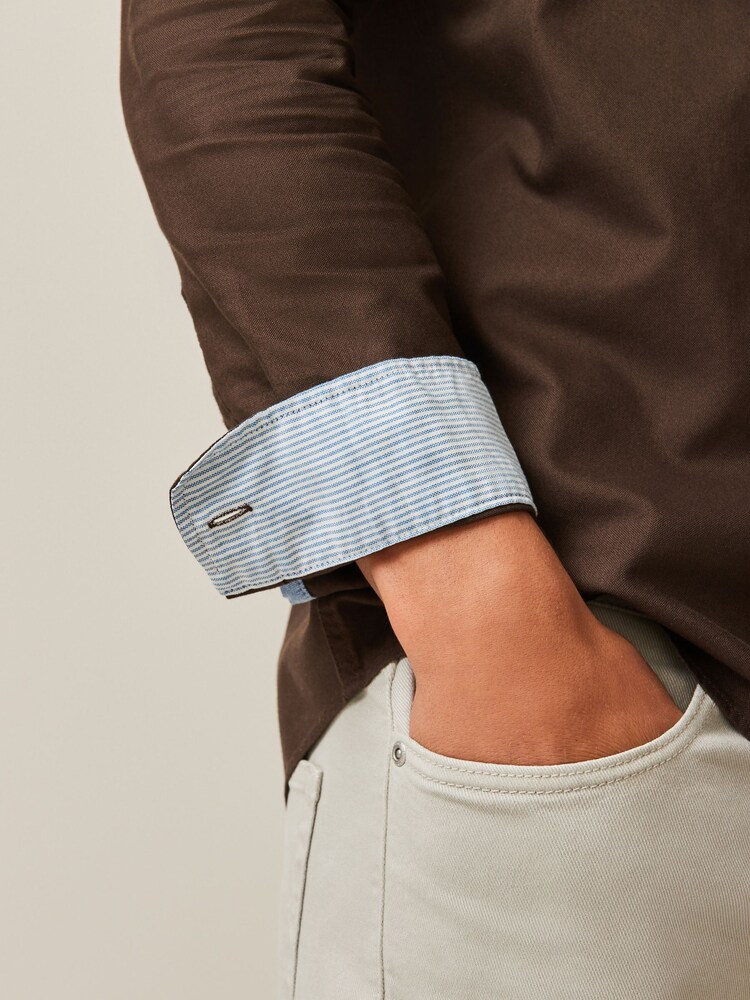 Dark Brown Slim Fit Long Sleeve Oxford Shirt - Image 5 of 8