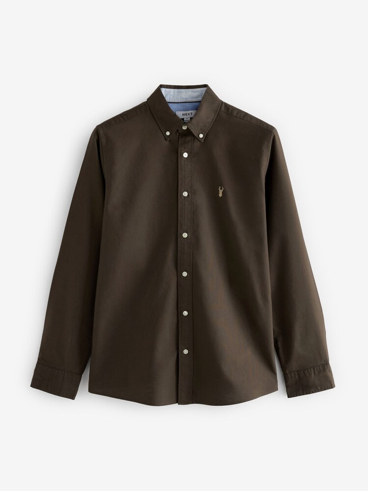 Dark Brown Slim Fit Long Sleeve Oxford Shirt - Image 6 of 8