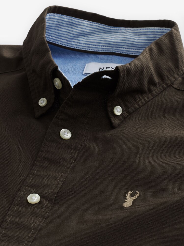 Dark Brown Slim Fit Long Sleeve Oxford Shirt - Image 7 of 8
