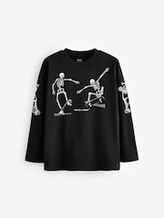 Purple/Stone/Black Skeleton Graphic Print Relaxed Fit Long Sleeve T-Shirts 3 Pack (3-16yrs) - Image 5 of 7