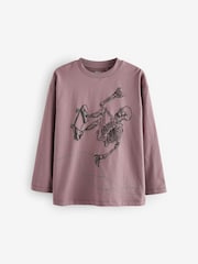 Purple/Stone/Black Skeleton Graphic Print Relaxed Fit Long Sleeve T-Shirts 3 Pack (3-16yrs) - Image 6 of 7