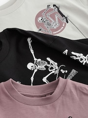 Purple/Stone/Black Skeleton Graphic Print Relaxed Fit Long Sleeve T-Shirts 3 Pack (3-16yrs) - Image 7 of 7