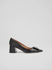 LK Bennett Black Tia Patent Buckle Detail Court Shoes - Image 1 of 4