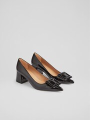 LK Bennett Black Tia Patent Buckle Detail Court Shoes - Image 2 of 4