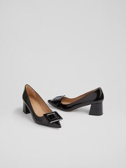 LK Bennett Black Tia Patent Buckle Detail Court Shoes - Image 3 of 4