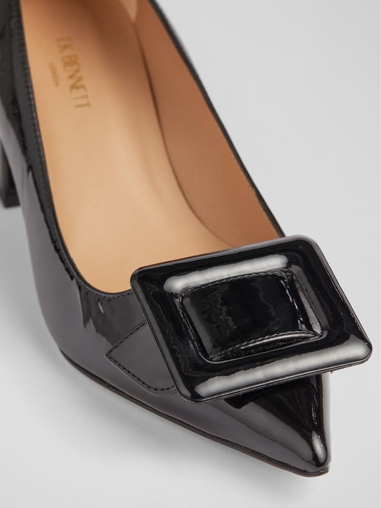 LK Bennett Black Tia Patent Buckle Detail Court Shoes - Image 4 of 4