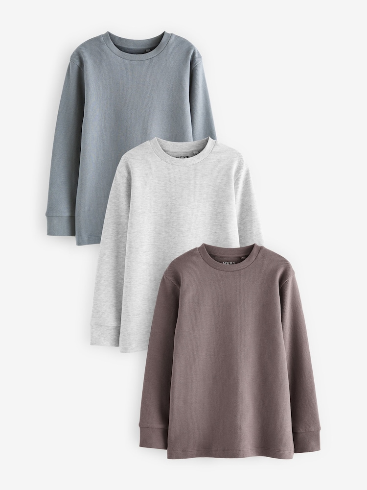 Grey/ Mauve/ Blue Textured Long Sleeve T-Shirts 3 Pack (3-16yrs) - Image 1 of 6