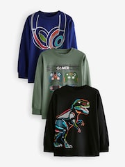 Green/Blue Gaming Graphic Print Relaxed Fit Long Sleeve T-Shirts 3 Pack (3-16yrs) - Image 1 of 7