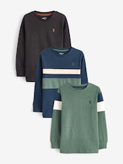 Green/Navy Blue Colourblock Long Sleeve T-Shirts 3 Pack (3-16yrs) - Image 1 of 6