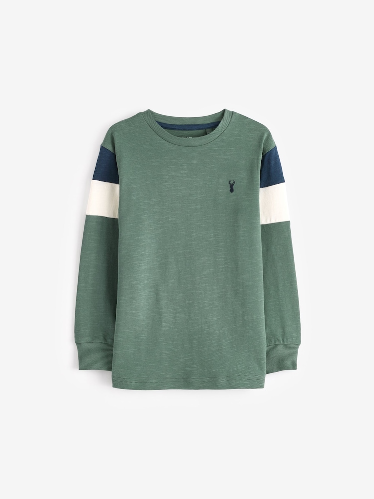 Green/Navy Blue Colourblock Long Sleeve T-Shirts 3 Pack (3-16yrs) - Image 2 of 6