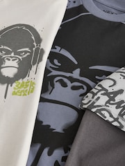 modra/siva/kamena siva Gorilla - Grafika 100% Bombaž dolg rokav; z dolgimi rokavi majica 3 Pakiranje (3-16let) - Slika 6 iz 6