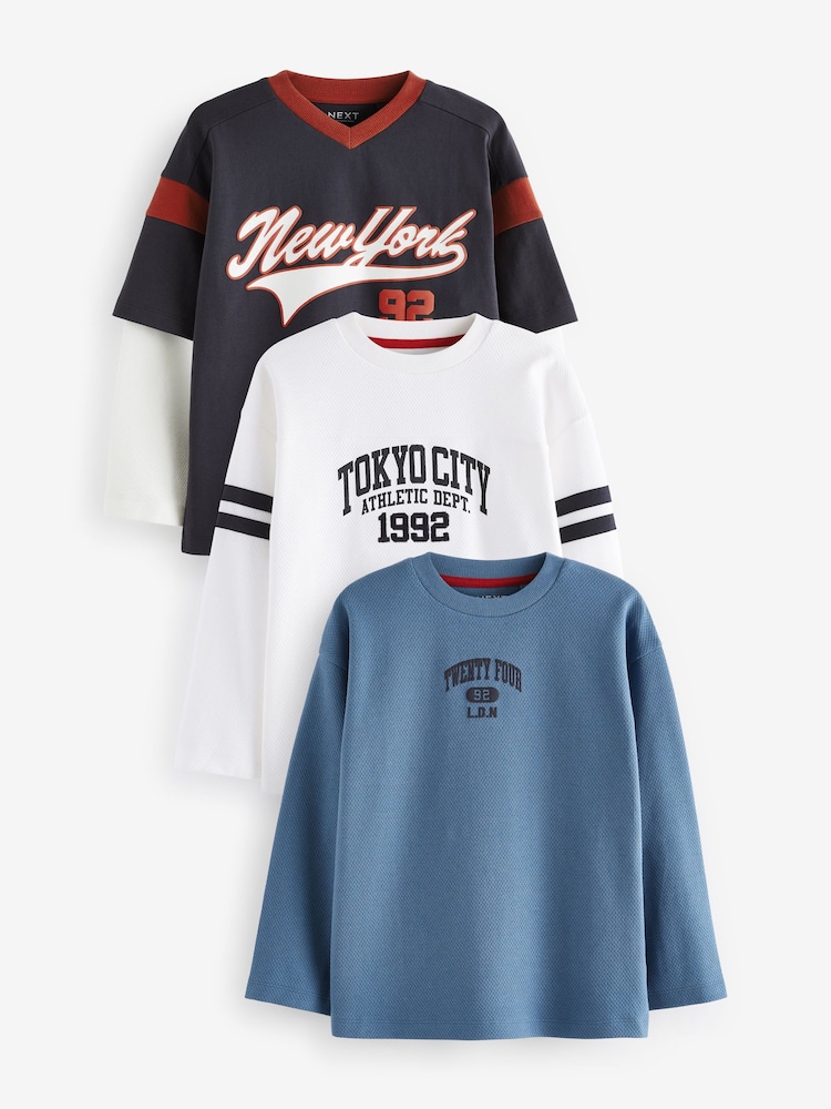 Rot/Blau/Weiß - Langarm-Shirts mit College-Grafik, 3er-Pack (3 – 16 Jahre) - Bild 1 von 6 Rot/Blau/Weiß - Langarm-Shirts mit College-Grafik, 3er-Pack (3 – 16 Jahre) - Bild 1 von 6