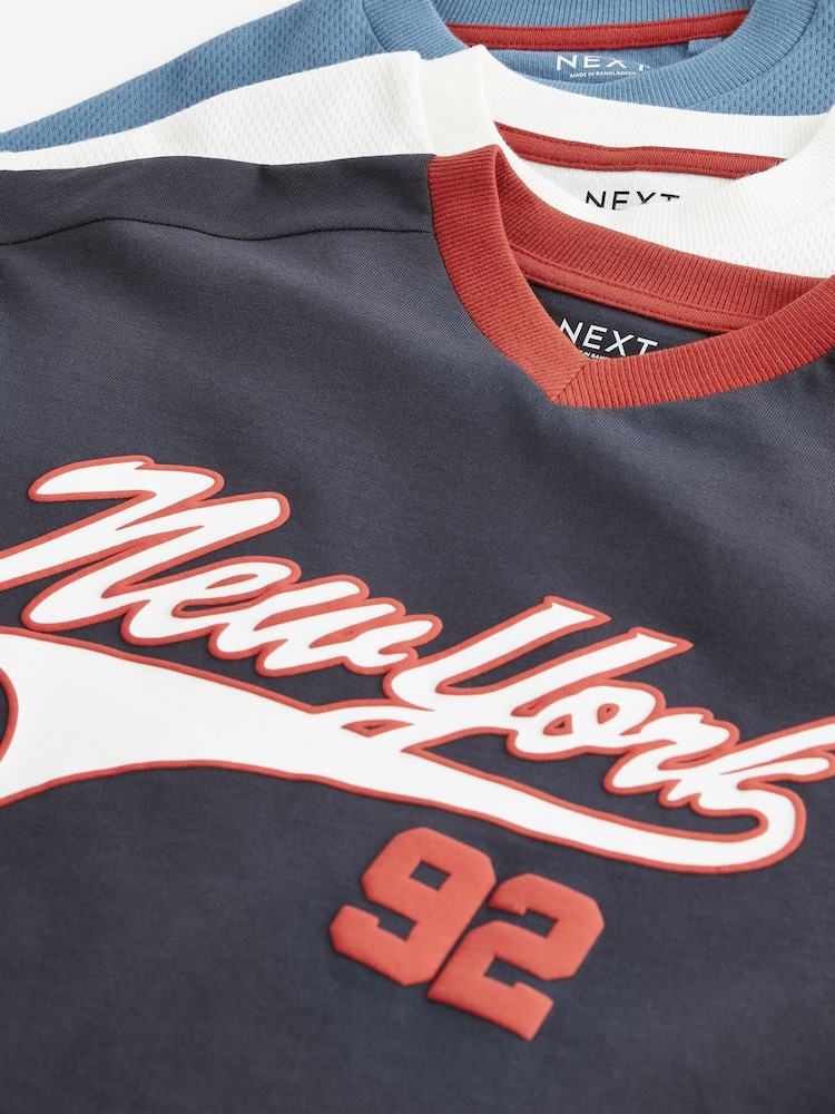 Red/Blue/White Varsity Graphic Long Sleeve T-Shirts 3 Pack (3-16yrs) - Image 6 of 6