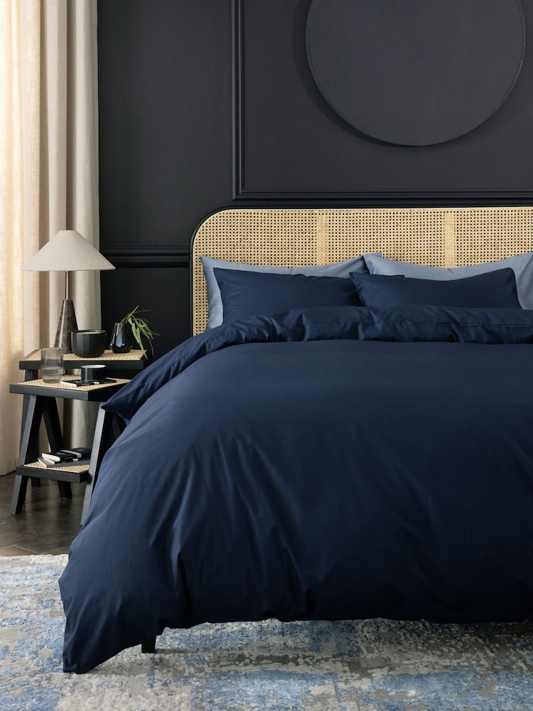 Navy Blue Collection Luxe 200 Thread Count 100% Egyptian Cotton Percale Luxury Duvet Cover And Pillowcase Set - Image 1 of 5