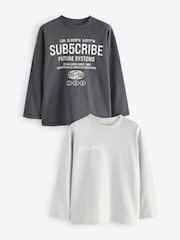 رمادي - حزمة من 2 تيشرت بأكمام طويلة من القطن 100% تشكيلة Subscribe (3–16 سنة) - صورة 1 من 8