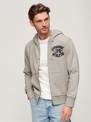 Superdry Light Grey Marl / Dark Grey 100% Cotton Vintage Athletic Zip Hoodie - Image 1 of 6