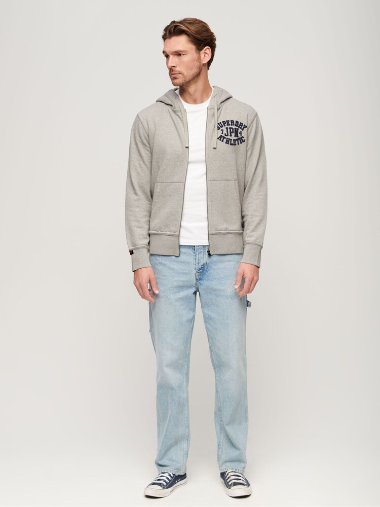 Superdry Light Grey Marl / Dark Grey 100% Cotton Vintage Athletic Zip Hoodie - Image 2 of 6