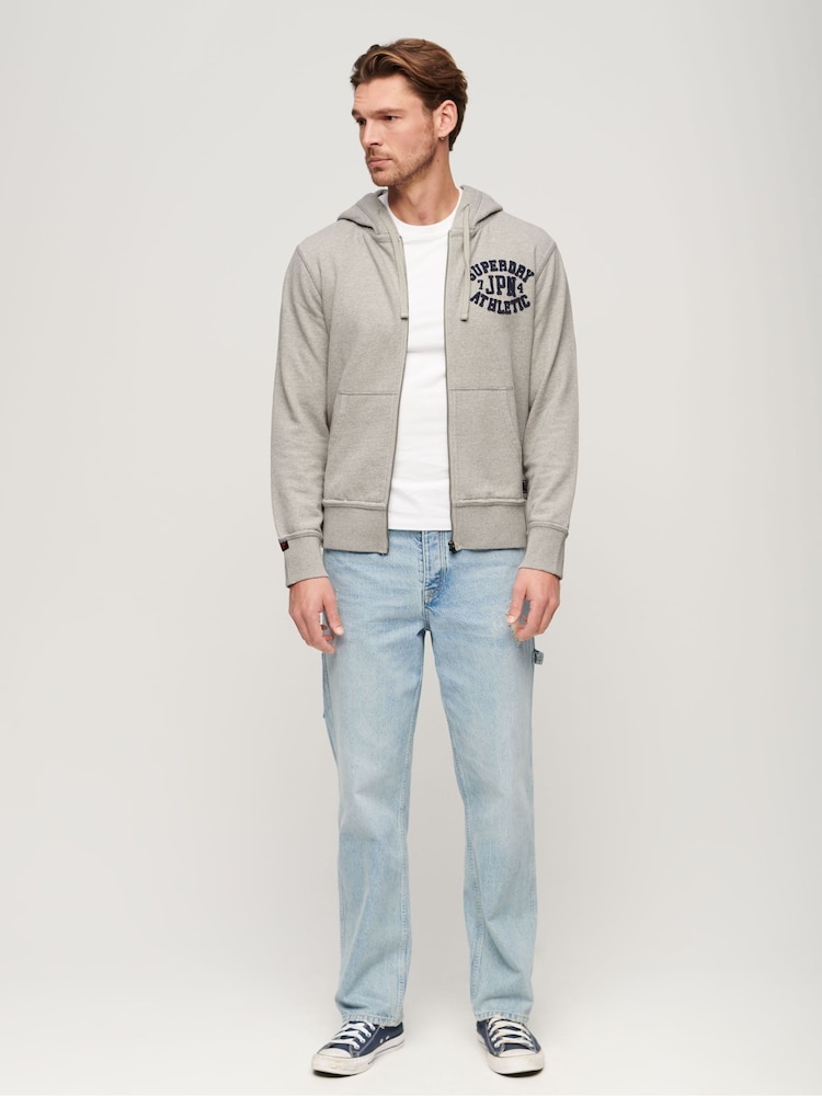 Svetlo siv marl / Temno siva - Superdry 100% bombaž Vintage Athletic Zip kapucar; jopa/pulover s kapuco - Slika 2 iz 6 Svetlo siv marl / Temno siva - Superdry 100% bombaž Vintage Athletic Zip kapucar; jopa/pulover s kapuco - Slika 2 iz 6