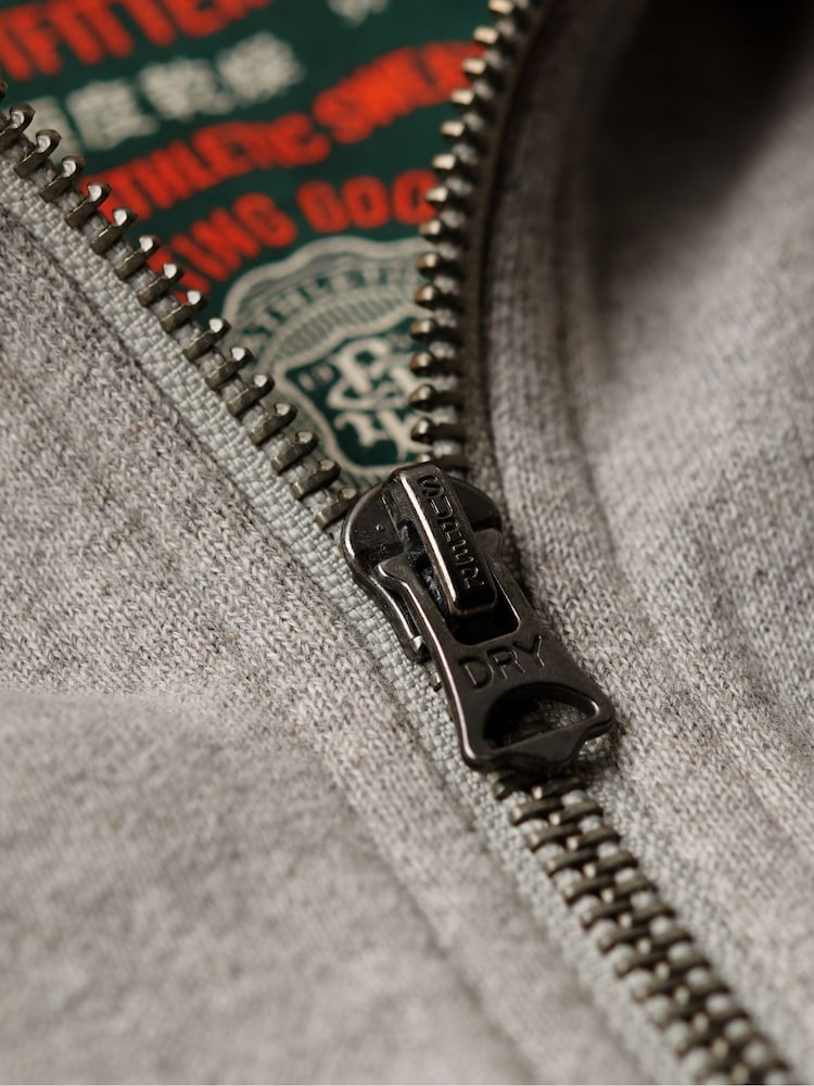 Superdry Light Grey Marl / Dark Grey 100% Cotton Vintage Athletic Zip Hoodie - Image 6 of 6